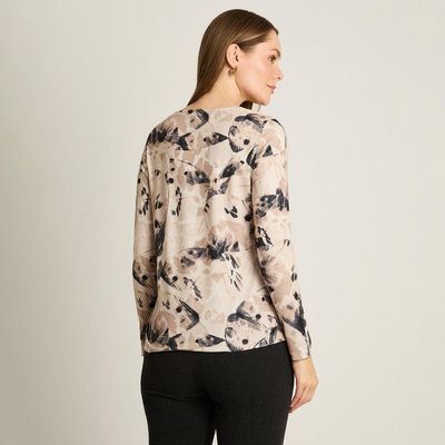 Imagen 2 del producto Polera Taupe Estampada Escote Redondo Hot Touch