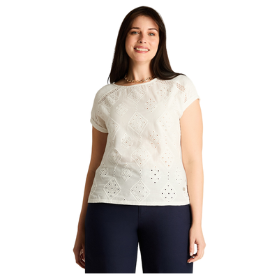 Polera Blanco Manga Corta Elasticidad Media Sin Forro Calce Normal