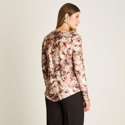 Imagen 2 del producto Polera Camel Manga Larga Estampada con Cuello Redondo y Collar