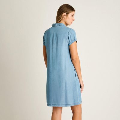 Imagen 2 del producto Vestido Corto Celeste No Elasticado Sin Forro Calce Holgado