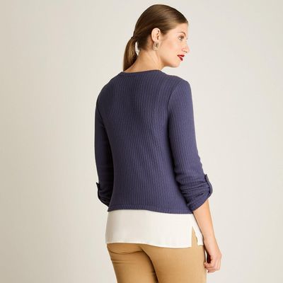 Imagen 2 del producto Polera de Lanilla Azul Manga Larga con Roll Up