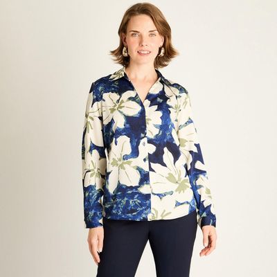 Imagen 1 del producto Blusa Azul Estampada con Caída Fluida