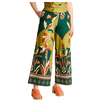 Pantalon Palazzo Verde No Elasticado Calce Holgado