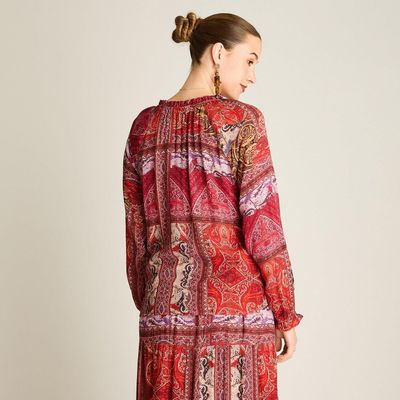 Imagen 2 del producto Blusa Terracota Estampada con Botones y Cuello Mao