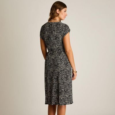 Imagen 2 del producto Vestido Midi Negro Estampado con Nudo Frontal