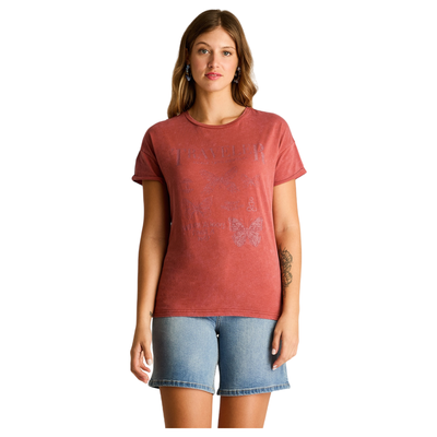 Polera Terracota Manga Corta Elasticidad Media Sin Forro Calce Normal