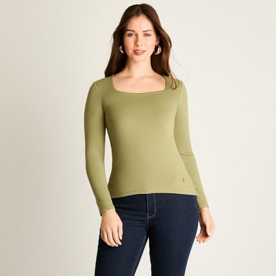 Polera Verde Cuello Cuadrado