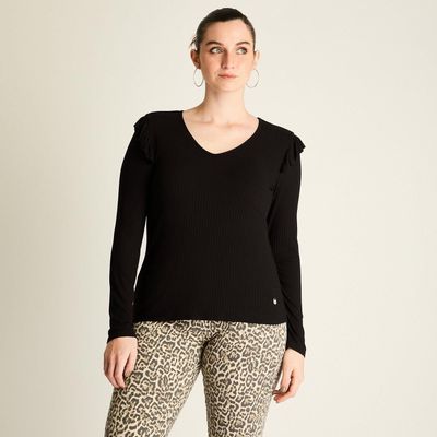 Polera Negra con Volantes