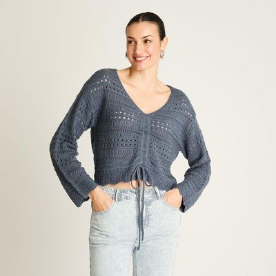Sweater Azul Tejido Calado