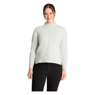 Tejido Manga Larga Cuello Mock Melange Gris