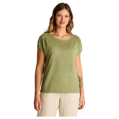 Polera Oliva Manga Corta Elasticidad Media Sin Forro Calce Holgado