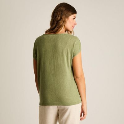 Imagen 2 del producto Polera Oliva Manga Corta Elasticidad Media Sin Forro Calce Holgado