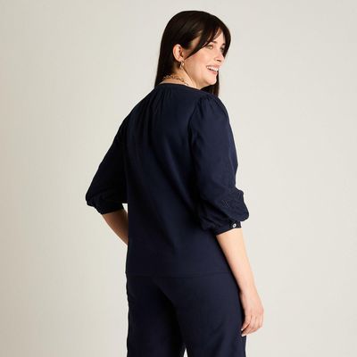 Imagen 2 del producto Blusa Azul Manga 3/4 No Elasticado Sin Forro Calce Normal