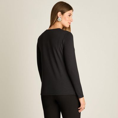 Imagen 2 del producto Polera Negro Manga Larga Elasticidad Media Sin Forro Calce Normal Tela Camant