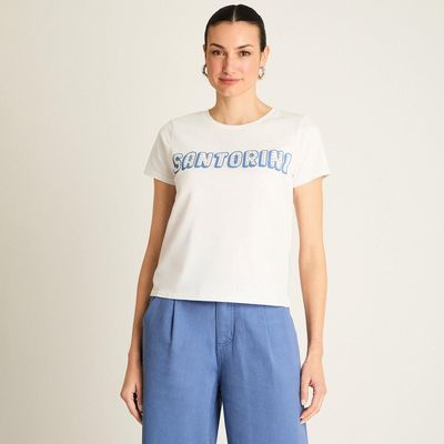 Polera Blanco Estampado Santorini