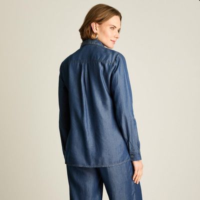 Imagen 2 del producto Blusa Azul Estilo Camisero en Lyocell