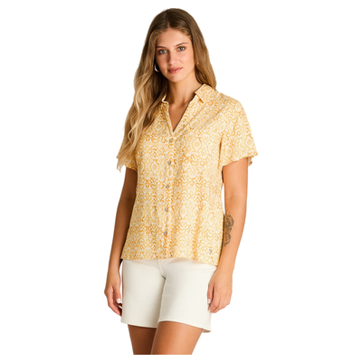 Blusa Mostaza Manga Corta No Elasticado Sin Forro Calce Normal