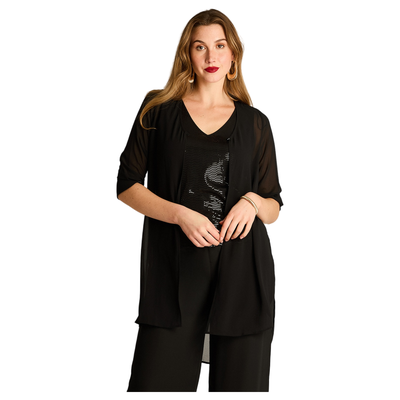 Tapado Negro Bicolor con Botones 3/4