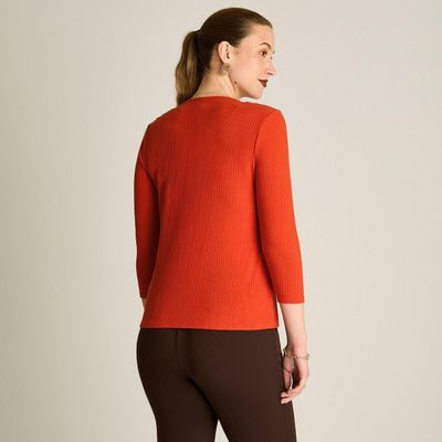 Imagen 2 del producto Polera Rib Terracota Manga 3/4 con Aplicación en Hombros