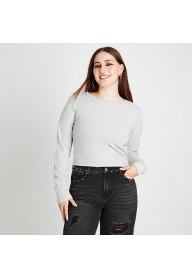 Polera Manga Larga De Lurex Plateado