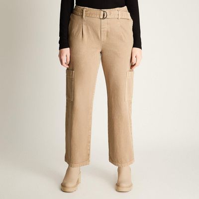 Jeans Cargo Beige sin Cierre Frontal