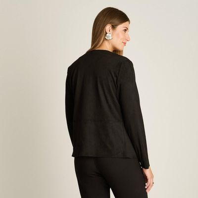 Imagen 2 del producto Chaqueta Suede Mujer Diseño Asimétrico Negra Manga Larga