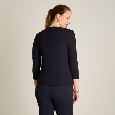 Imagen 2 del producto Polera Rib Azul Manga 3/4 con Aplicación en Hombros