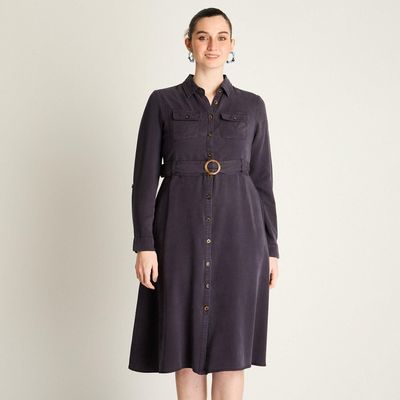 Vestido Camisero Azul Midi