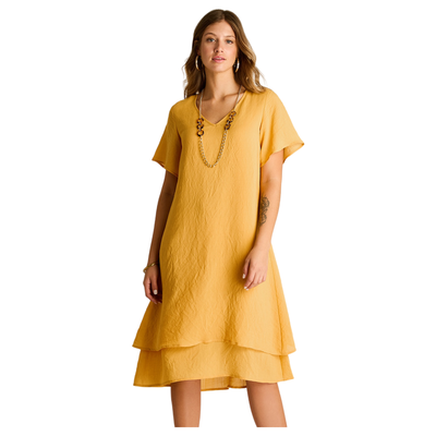 Vestido Midi Mostaza Con Collar