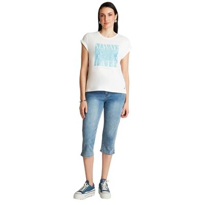 Polera Blanco Manga Corta Estampado