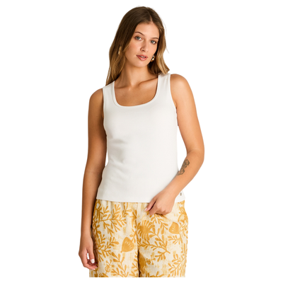 Polera Blanco Sin Mangas Elasticidad Media Sin Forro Calce Ajustado