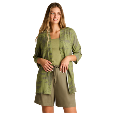 Tapado Lino Verde Manga 3/4 No Elasticado Calce Holgado