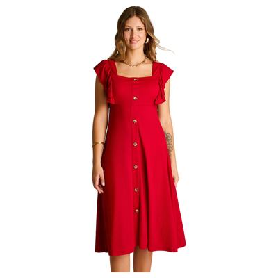 Imagen 1 del producto Vestido Midi Rojo Baja elasticidad Sin Forro Calce Ajustado