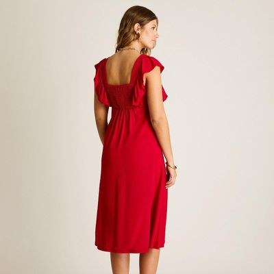 Imagen 2 del producto Vestido Midi Rojo Baja elasticidad Sin Forro Calce Ajustado