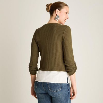 Imagen 2 del producto Polera de Lanilla Verde Manga Larga con Roll Up