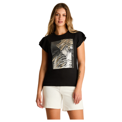 Polera Negro Manga Corta Sin Forro Calce Normal