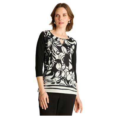 Polera Negro Floral Manga 3/4
