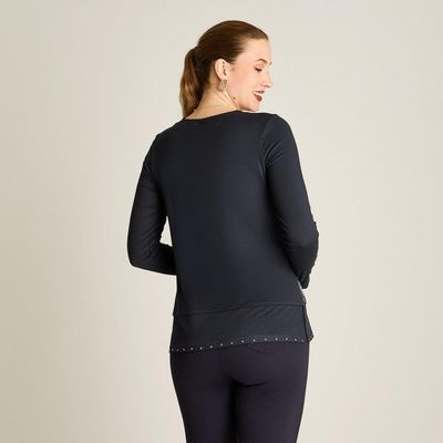 Imagen 2 del producto Polera Azul Manga Larga Elasticidad Media Sin Forro Calce Normal Tela Punto