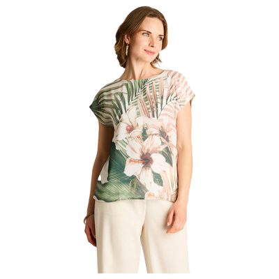 Polera Verde Estampado Tropical Manga Corta