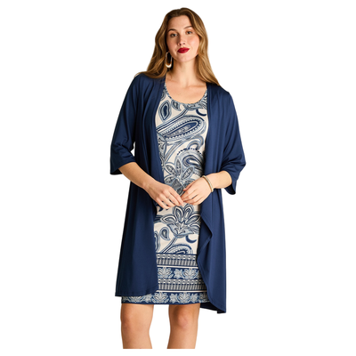 Imagen 1 del producto Vestido Corto Azul con Capa Estampada