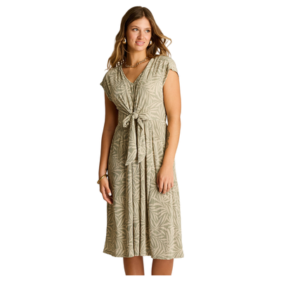 Vestido Midi Menta con Nudo Frontal y Estampado Geométrico