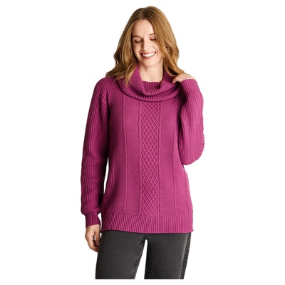 Sweater Cuello Bote Con Trenzado Magenta