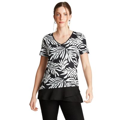 Polera Crudo Manga Corta Estampado Cuello V