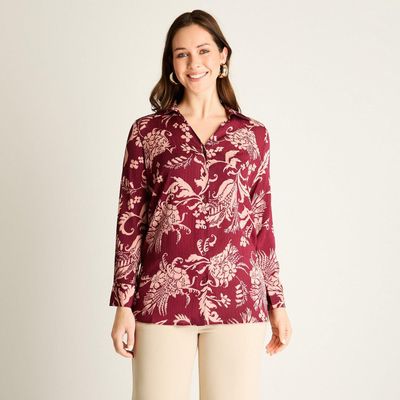 Blusa Burdeo Estampada Manga Larga