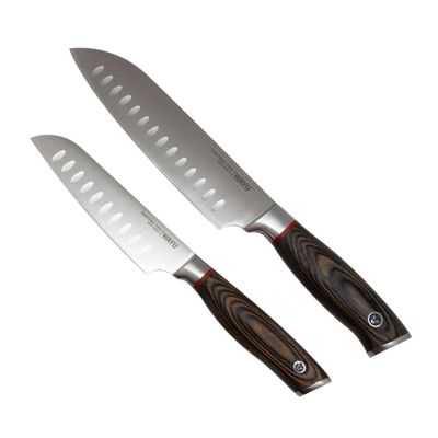 Set 2 Cuchillos Santoku Ring Red Wayu - Gris