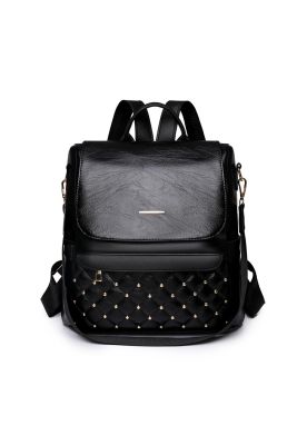 Mochila Cartera Bolso Antirrobo Ecocuero Impermeable Negro 29x28x13 CM