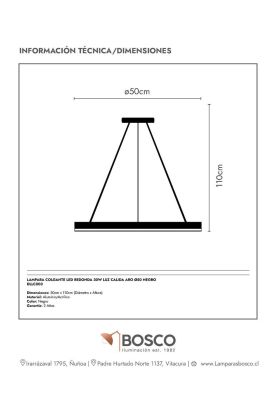 Imagen 2 del producto LAMPARA COLGANTE LED REDONDA 30W LUZ CALIDA ARO Ø50 NEGRO