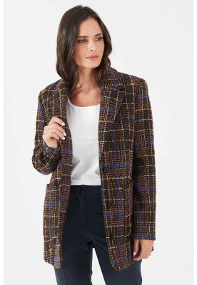 Chaqueta con lana cafe cuadros
