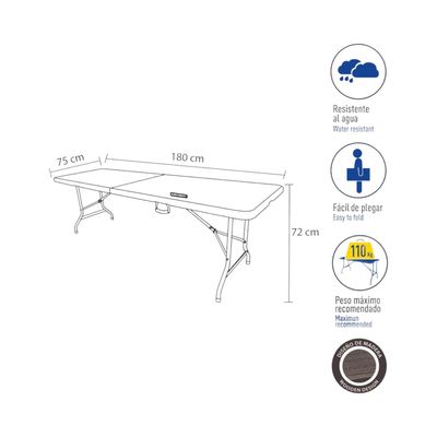 Imagen 2 del producto Mesa Plegable Rectangular Diseño Madera 180x74 Café Northwest