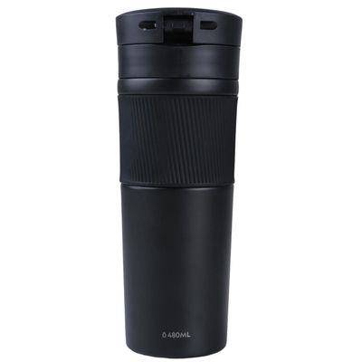 Mug Acero Inoxidable Tapa Con Pulsador y Antideslizante 480ml Negro